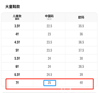 耐克儿童鞋最大参考脚长是